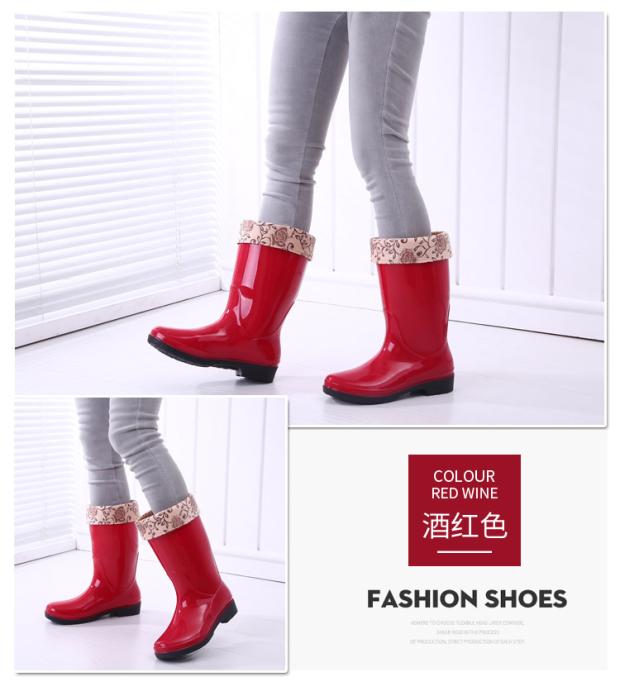 Giày cao gót đế xuồng mưa Giày nữ dài ống dày đế nước cộng với nhung trượt cao su chống thấm nước đặt giày mùa đông ấm áp giày đi mưa cao cấp