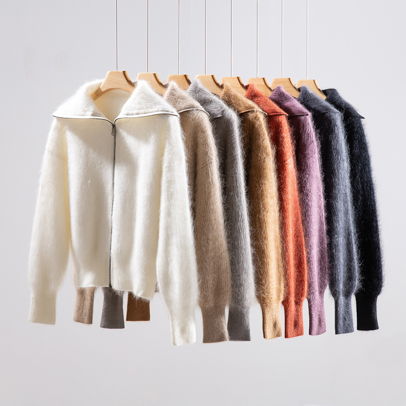 100% Pure Cashmere 2025 Autumn and Winter New Style Zipper Knit Women's Long-Sleeved Cardigan Solid Color Commuter Warm and Fashionable