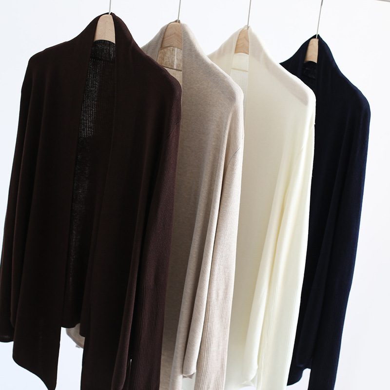 Early Spring French-Style Fashionable Mulberry Silk Blend Buttonless Mid-Length Knitted Cardigan and Simple Style Jacket Solid Color Top for Women