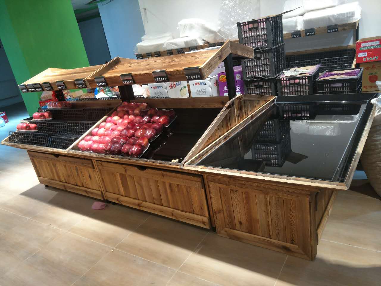 Embalming Wood Double Layer Fruit Shelving Vegetable Shelf Ultra City Shelf Fruit Vegetable Show Shelf Fruit and fruit shelves Good fruit shelving