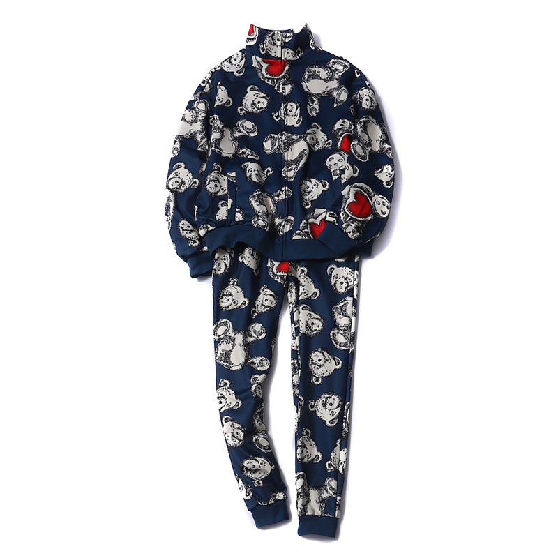 Navy2021 early spring new Navy paragraph printing Versatile loose coat + temperament Elastic waist Casual pants fashion suit female tide