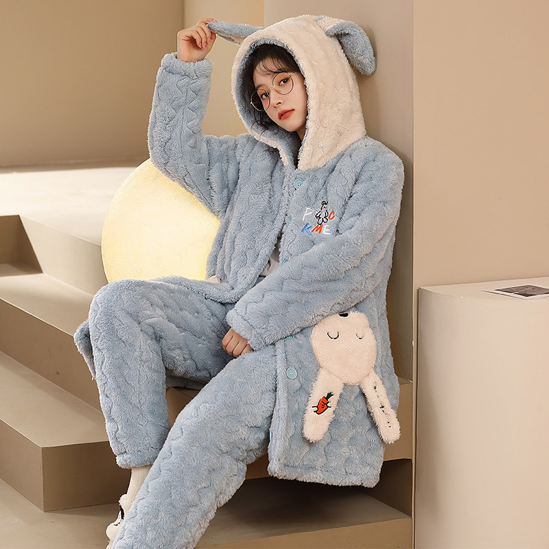 2022 New Pajamas Woman Winter thickens plus coral velvet winter flannel - lap cotton household suit suit