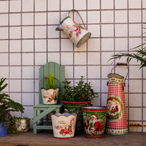 Foreign trade groceries-American country retro gardening Christmas style sticker flower bucket high flower tube wave barrel straight barrel