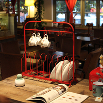 Meow small craftsman groceries-Home iron with hook dark red coffee cup holder dinner tray shelf bookshelf storage rack