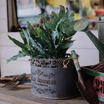 Meow small craftsman foreign trade solitary product-British elegant navy blue hollow hollow iron sheet portable flower basket lace literary flower