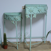 Meow small craftsman gardening solitary products-French elegant light green 90-degree angle iron flower stand flower pot storage elevated frame