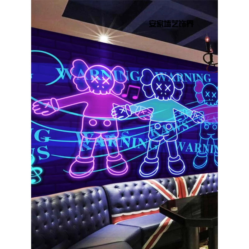 Декоративная наклейка на стену в виде куклы Kaws, баннер, бар KTV, имитация глиттера, светящаяся неоновая ткань, декоративная живопись, индивидуальные обои