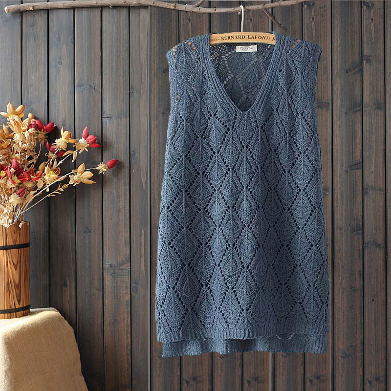 Rỗng knitsweater phụ nữ đội mũ trùm đầu áo len lỏng mùa xuân mới V-cổ áo dài vừa lớn mã của phụ nữ vest áo len