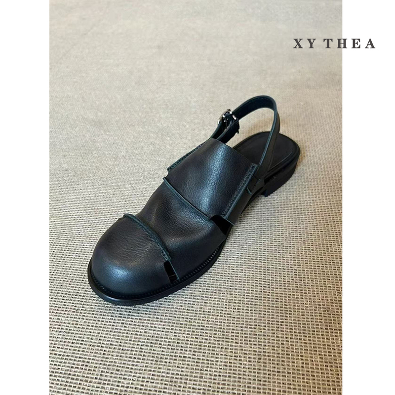Sheepskin Version! Black Hollow-Out Roman Flat Toe-Cap Sandals for Women, 2026 New Summer Outdoor Slip-On Mules