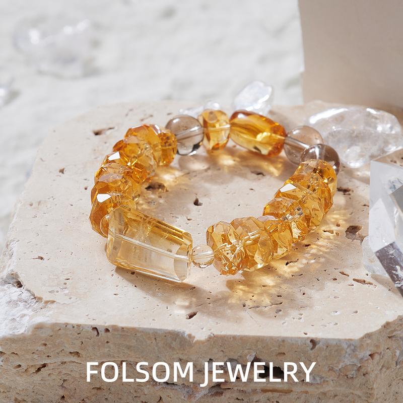 Pure Brazilian Citrine Bracelet for Women, Natural Diamond Cut Irregular Bracelet, Collectible Grade, Mother's Day Gift