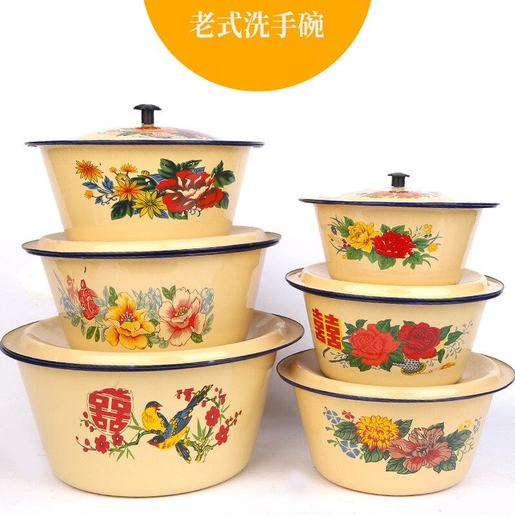 Enamel washwashing bowls old fashioned enamel basin deepened soup pan with lid flat bottom bowl 14-30cm