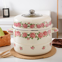 Extra-large 30CM enamel double steamer 13L soup pot steamer steamer induction cooker pot large medicine pot two-layer steamer