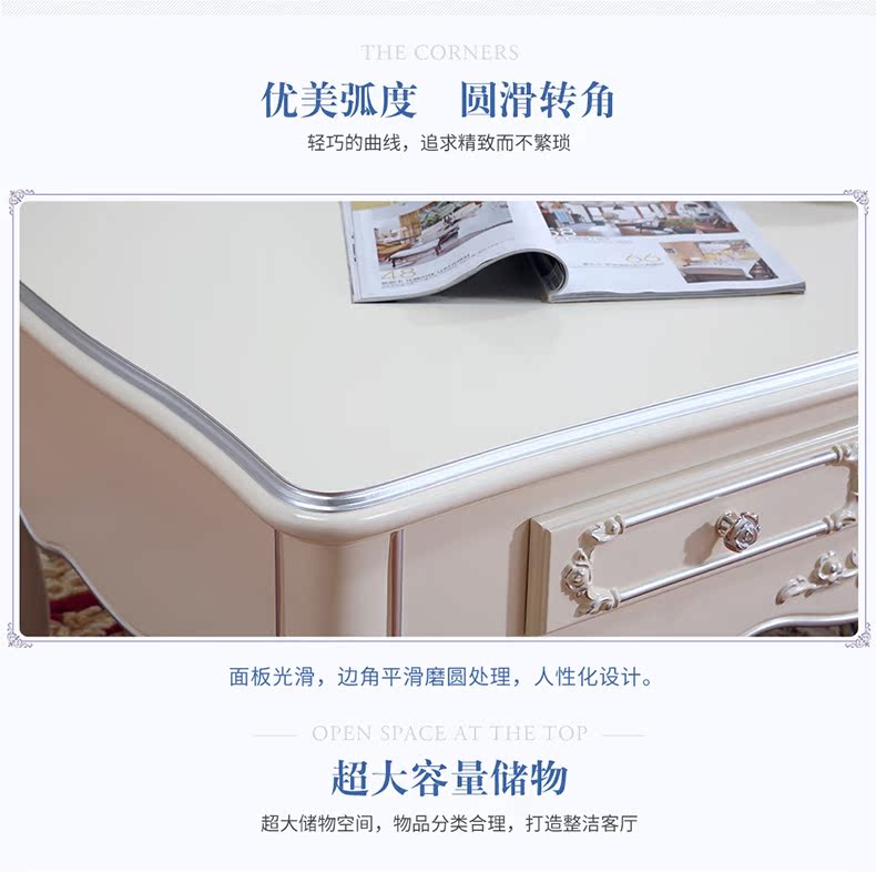 Shang Jin lắp đặt bàn trà châu Âu Bộ tủ tivi màu trắng ngà chạm khắc bộ bàn ghế phòng khách bằng bạc - Bộ đồ nội thất noi that thong minh