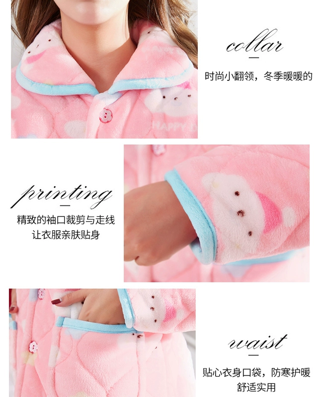 Mùa đông mẹ trung niên mẹ dày ba lớp mặc đồ ngủ phụ nữ flannel san hô nhung ấm áp mẹ chồng