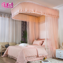 Weimei Shi court Princess encrypted thickened mosquito net household 1 8M meter bed U-shaped rail bracket mantle
