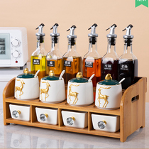 Kitchen shelf Ceramic seasoning box set Household combination seasoning bottle Salt jar Oil salt sauce and vinegar seasoning jar