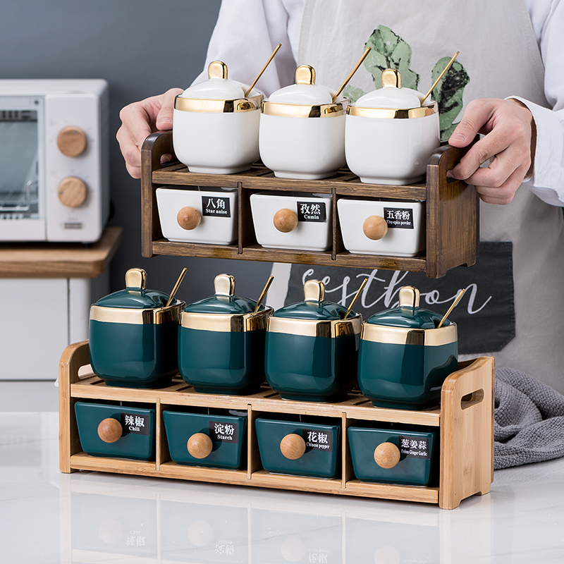 Nordic Light Lavish Ceramic Seasonings Box Moisture glass Oil bottle Home Seasoning Jars Chili Oil Bottle Salt Tank Suit