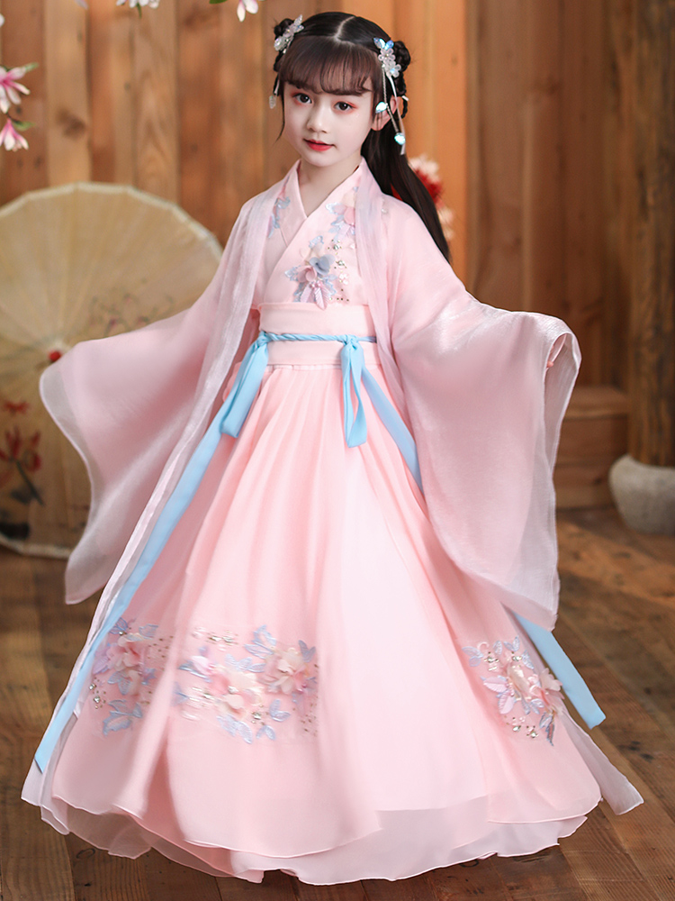 Hanfu Girls ' costume Chinese style dress Autumn Children's long sleeve ancient style kimono dress Super Fairchild dress Tang dress Spring and summer