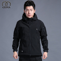 Autumn and winter sharkskin stormtrooper camouflage clothing Warm windbreaker fleece jacket thickened mens outdoor clothing hooded jacket