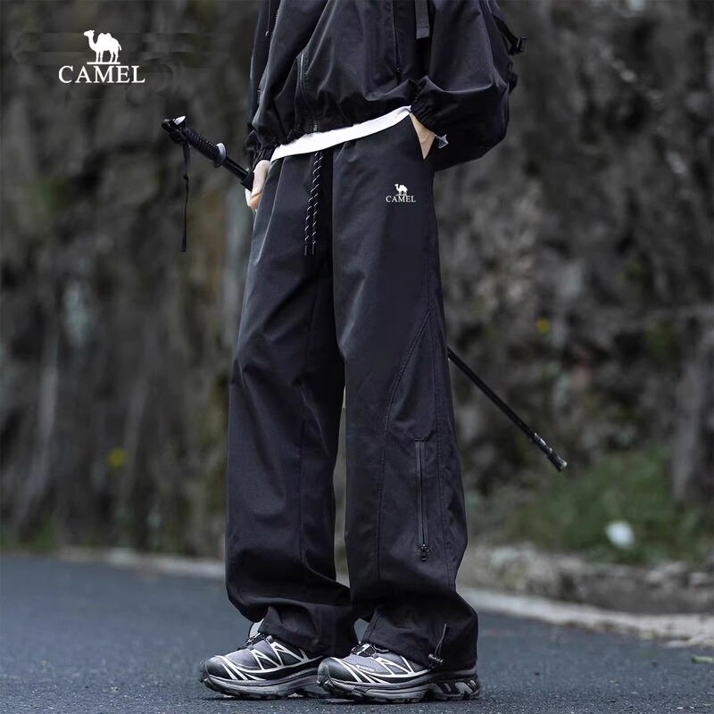 Camel 2026 New Style Outdoor Pants Urban Outdoor Style Straight Casual Pants Men's Black Drawstring Functional Cargo Pants