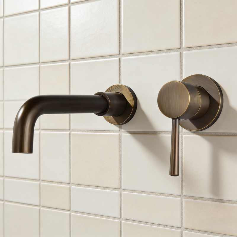 Antique European and Chinese Style Bronze Washbasin Faucet, All-Copper Hot and Cold Water Wall-Mounted Faucet, Concealed Installation