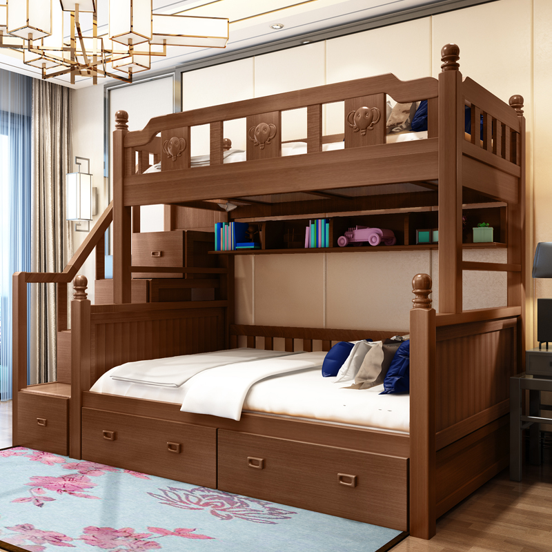 Full solid wood high and low bed Chinese multifunctional upper and lower bed double bed children's bed upper and lower bed adult double bed high box