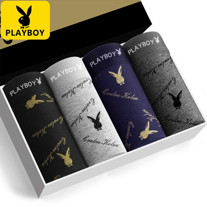 Floral Playboy men's underwear men's flat corner pants pure cotton mid-waist breathable full cotton four-corner shorts head male Young antibacterial