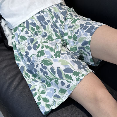 Summer cotton and silk pajama pants, women's shorts, capri pants, thin artificial cotton, large size with small floral patterns, slimming and cool home pants