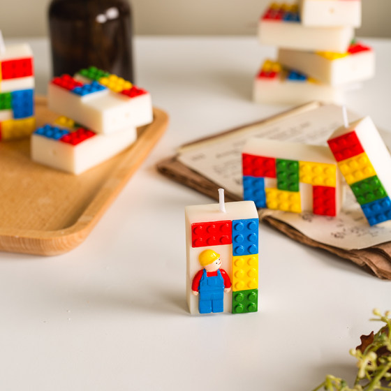 小颗粒积木彩色数字蜡烛宝宝生日蛋糕装饰周岁男孩甜品台派对用品