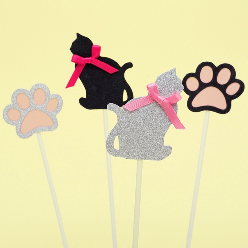 Детские поставки по случаю дня рождения выпекают маленькую штепсельную карту Cup Cake Decaute Cat Snack Crats Claws Plug -In Flag Account