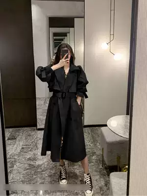 Black windbreaker women's spring and autumn clothes in 2021 New temperament medium and long version of British style coat popular explosive small man