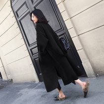 Anti-season clearance 2021 winter new mid-length over-the-knee woolen coat Hepburn style double-sided woolen coat black