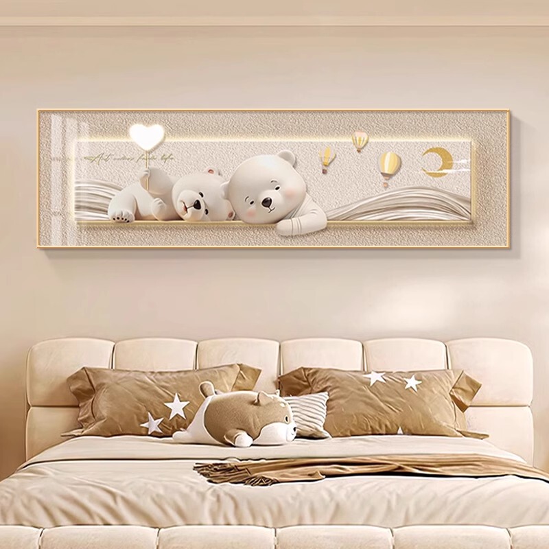 Cream-Style Bedroom Decorative Painting with a High-End Feel, Couple's Master Bedroom Headboard Hanging Painting, Violent Bear Children's Room Background Wall Painting