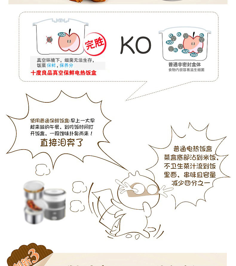 Mười độ tốt hộp cơm trưa nữ ba lớp cắm tự động sưởi ấm cách nhiệt hộp cơm trưa nhân viên văn phòng hấp cơm nóng - Hộp cơm điện sưởi ấm hộp cơm cắm điện hút chân không