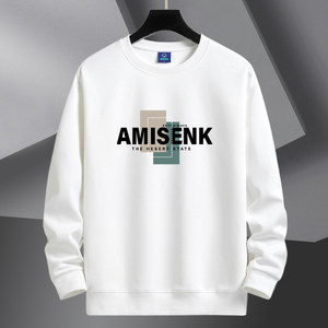 Men's Spring and Autumn Crew Neck Sweatshirt, Casual Loose Long-Sleeve T-Shirt, Fleece-Lined and Thickened for Autumn and Winter, Pullover Versatile Base Shirt