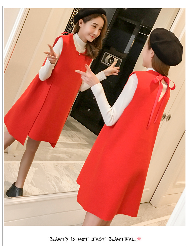 Áo bà bầu mùa thu 2019 mới áo bà bầu top dài bà bầu len đầm thời trang phù hợp với thủy triều ao bau