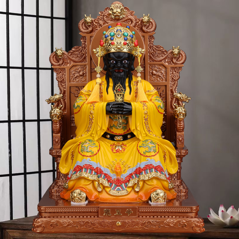 New Guangji Dragon King Five-Eyed Statue, Dragon Five-Eyed God of Wealth, Yellow-Clothed Black-Faced Dragon King Bodhisattva, Wealth-Attracting Resin Painted Ornament
