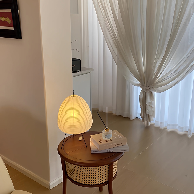 Noguchi Isamu Paper Lamp Japanese Wabi-Sabi Style ins Retro Guesthouse Bedroom Bedside Decoration Rice Paper Table Lamp Ambiance
