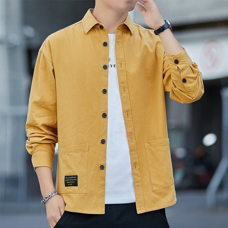 Pure Cotton Loose-Fitting Shirt Men's Long-Sleeved Casual Work Shirt Spring and Autumn Jacket Men's High-Quality Pure Cotton Jacket