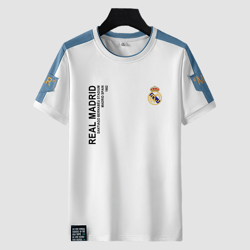 2026 Summer Champions League Real Madrid Short-Sleeved T-Shirt Men's Cotton Round Neck Half-Sleeved Shirt Football Sports Jersey Team Uniform