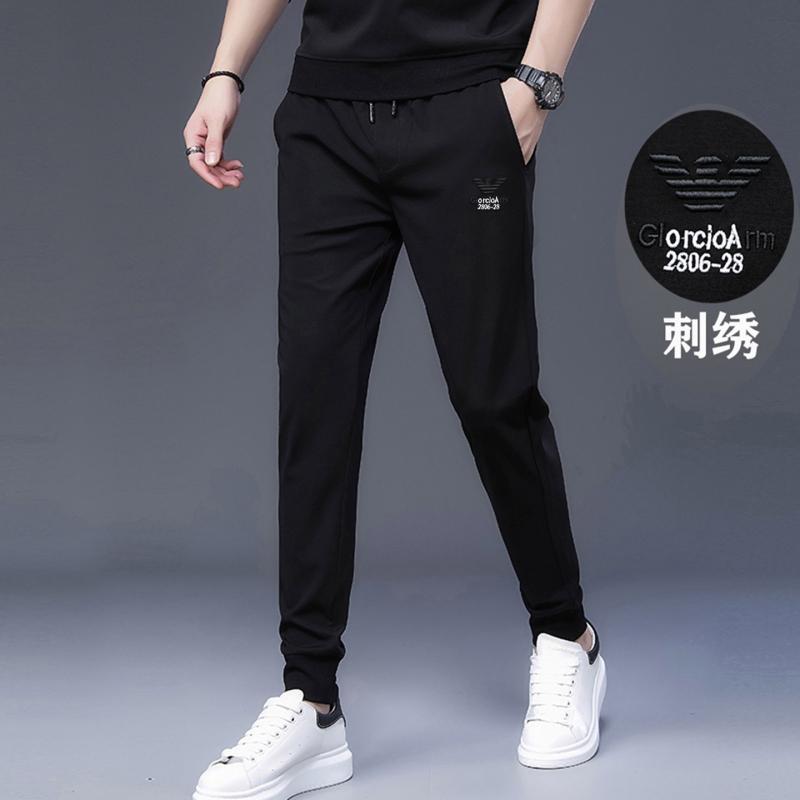 Italian Luxury Brand Silk Trousers Summer Thin Ice Silk Sports Casual Pants Men's Slim-Fit Sweatpants
