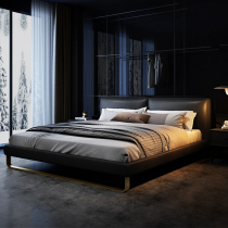 Nordic modern minimalist style leather bed Italian minimalist light luxury style soft bag Double master bedroom king bed 1 5 meters wedding bed