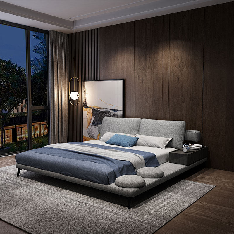 Nordic wash-free technology fabric bed modern minimalist light luxury Italian style minimalist small apartment tatami master bedroom wedding bed