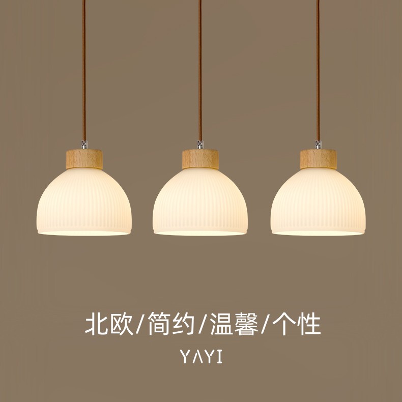 Solid Wood Dining Room Chandelier with Three Heads, Simple Modern Dining Table Bar Lamp, Creative and Unique Bedroom Bedside Small Chandelier