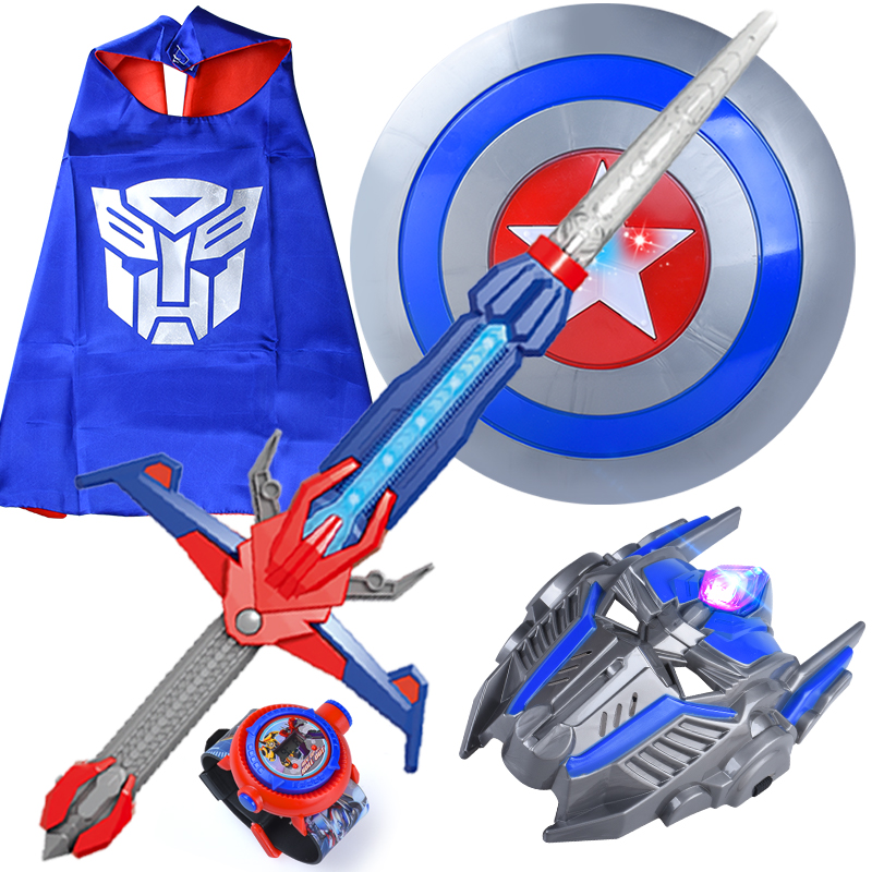 Child Boy Deformation 2 Hop 1 Luminous telescopic plastic Sword Weapon Sword Gun Toy Knife Sword gun Toys Halloween Prom Props