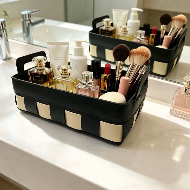 Light Luxury Desktop Snack and Cosmetics Storage Basket, Remote Control, Keys, Entryway, Leather Texture, High-End Storage Basket