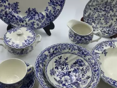 Foreign trade original single Johnson brothers England glaze color blue and white tableware tea set flat soup plate Rice Bowl Cup plate