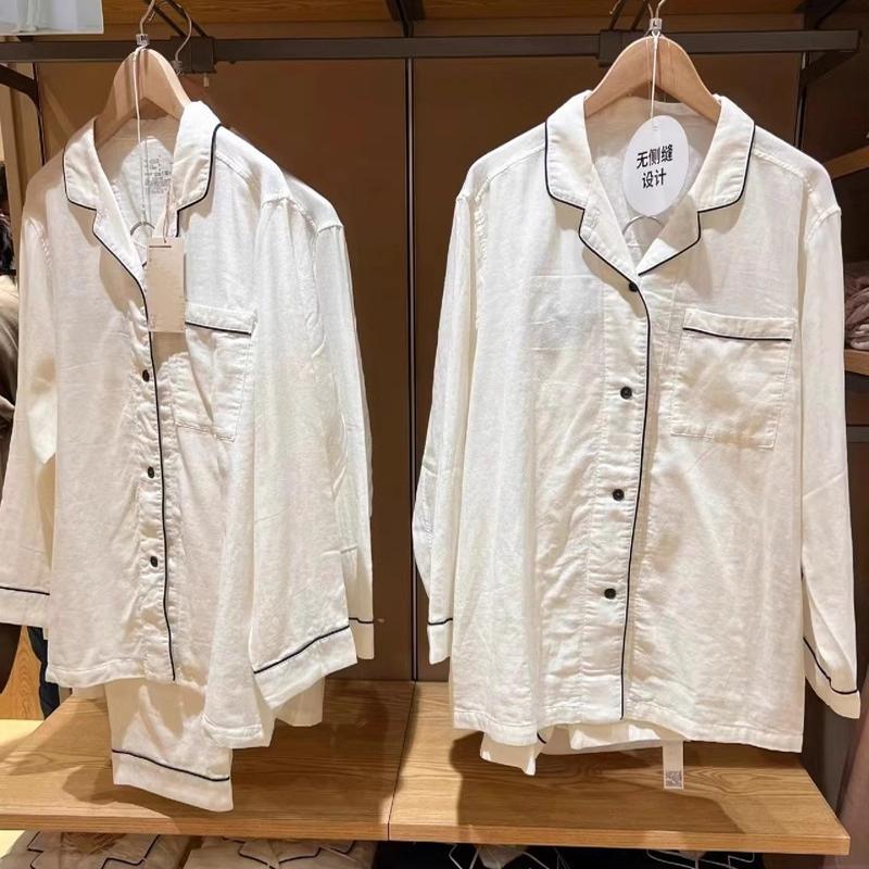 Japanese-Style Unprinted Double-Layer Gauze Pajamas, Spring and Summer Style, All-Cotton Soft Set, Couple's Loungewear, Breathable and Sweat-Absorbent for Men and Women