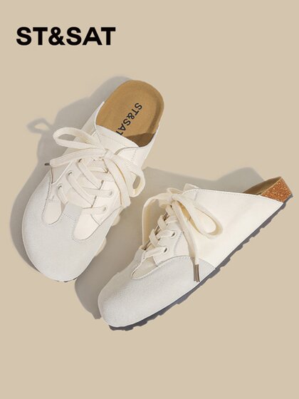 星期六女鞋夏季包头拖鞋2025新款休闲一脚蹬懒人单鞋平底勃肯鞋女