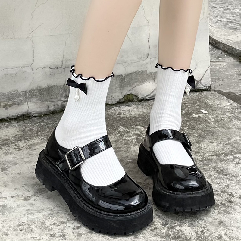 Agaric Side White Jk Socks Women's Day Department Cute Mary Rare Midbarrel Socks Spring Summer Butterfly Knot Pearl Soft-girl Socks